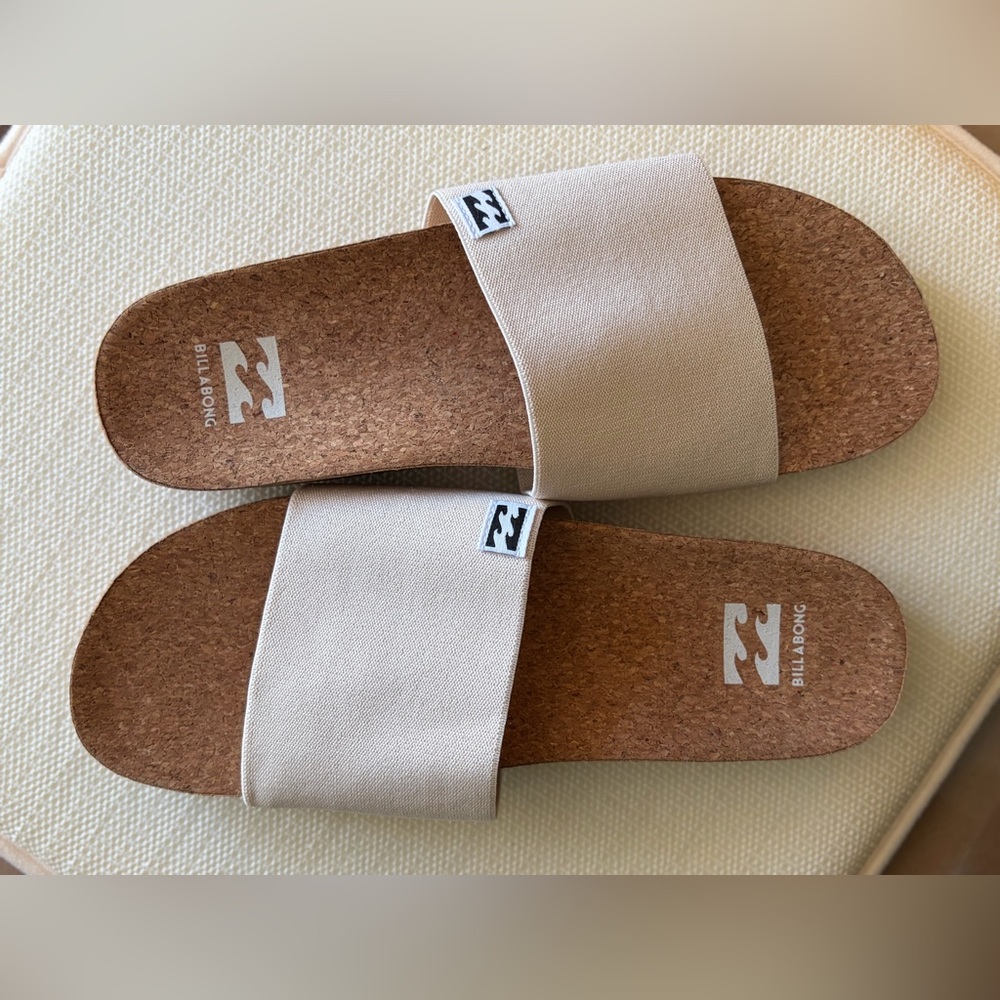Billabong Cream Canvas Slide Sandals